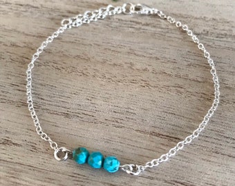 Zartes Türkis Edelstein Bar Armband, Zierliches Silber Armband, Stapeln Armband, Kristall Schmuck, Geschenk für Ihre Freundin-Mum-Frau-Schwester UK