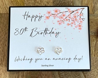 Pendientes de corazón de plata de ley para 30 cumpleaños, regalo para 30 años, pendientes de botón de corazón celta, regalo para ella, regalo para 30 años, Reino Unido