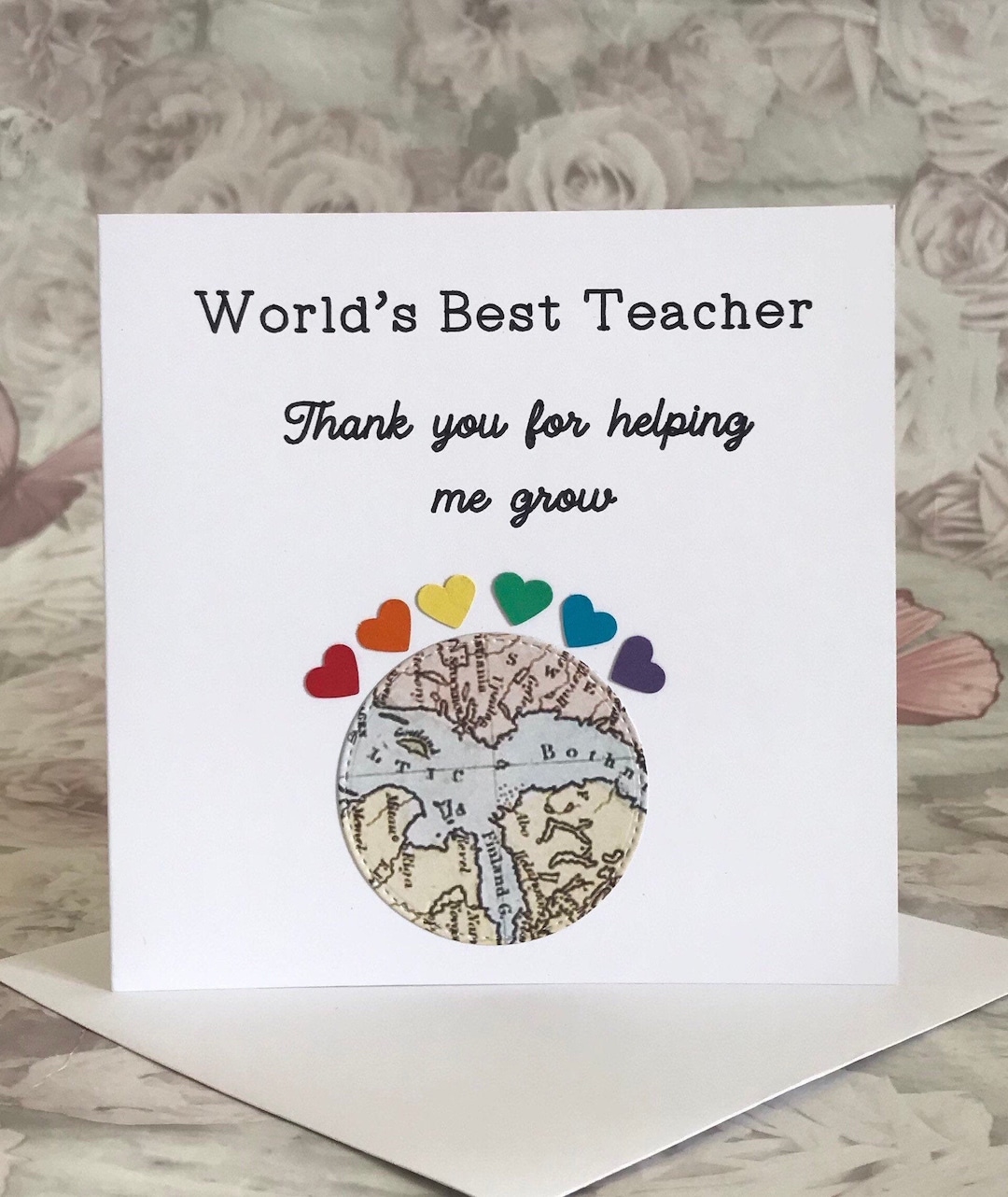 World’s Best Teacher Thank You Rainbow Map Card, School Staff Card ...