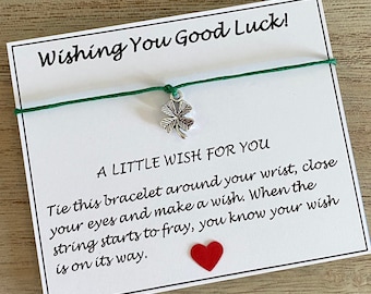 Good Luck Wish Bracelet, Four Leaf Clover Wish Bracelet, Bestie Friendship Bracelet, Interview-Test-Exam Lucky Charm, Adjustable Bracelet