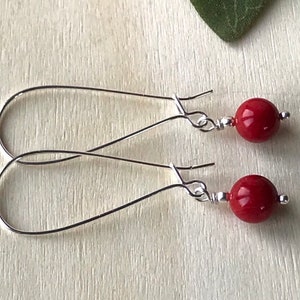 Red Coral Earrings, 7.5 - 8 mm Red Coral Gemstone Earrings, Genuine Red Coral, Gemstone Jewelry, Gift for Her, Sterling Silver Ear wires Uk