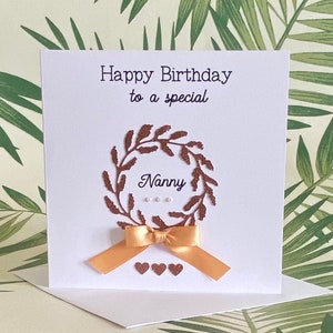 Carte d’anniversaire spéciale de nounou, couronne de paillettes en or rose, ruban de satin, carte d’anniversaire de perles et de cœurs pour Nana, carte pour elle, boutique au Royaume-Uni