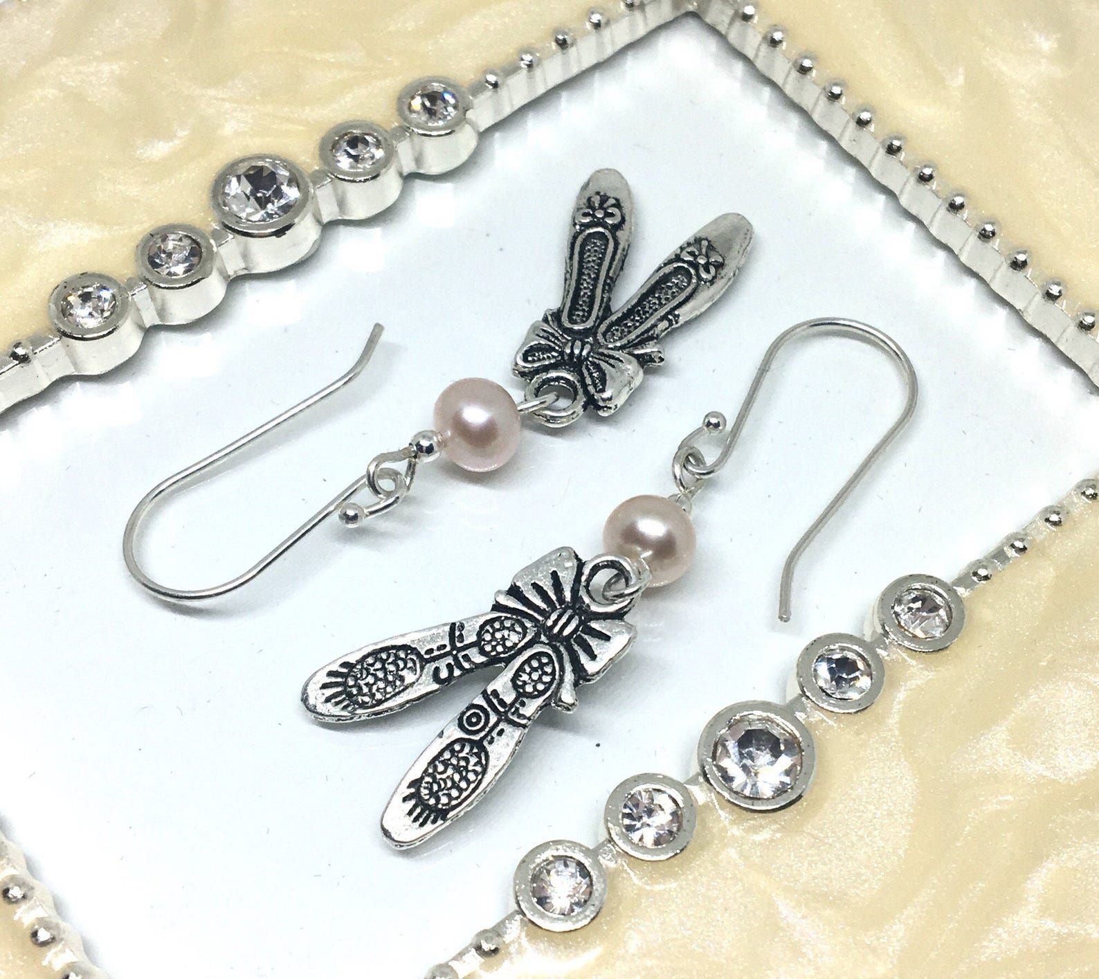 ballet slippers earrings with pink water pearls and sterling silver ear wires, ballerina earrings, ballet slippers jewelry, danc