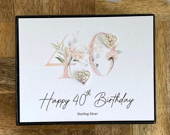 40e sterlingzilveren oorknopjes, sierlijke hartoorbel, 40e verjaardagscadeau, minimalistische oorbellen dames, geschenkdoos, quotekaart, VK