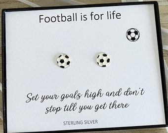 Sterling Silver Football Stud Earrings, Football Sports Jewelry, Football Lover Jewelry, Minimalist Earrings, Gift For Her/Him, Quote Card