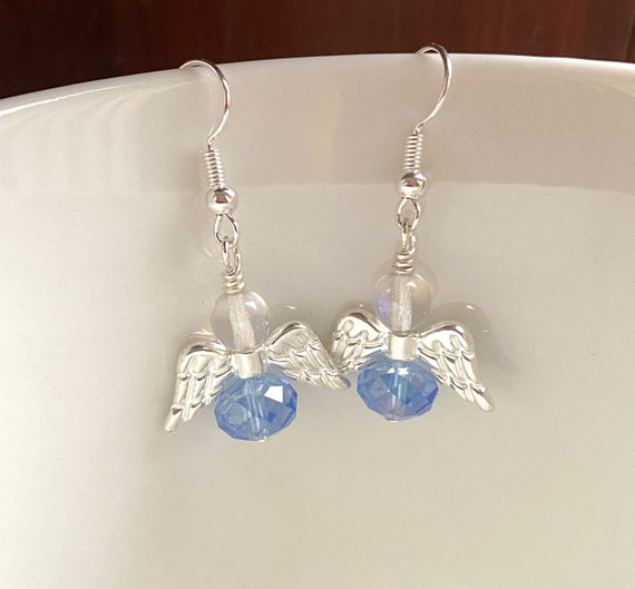 Angel Wing Necklace Sterling Silver with Czech Glass Bead Angel Wing Necklace Sterling Silver with Czech Glass Bead