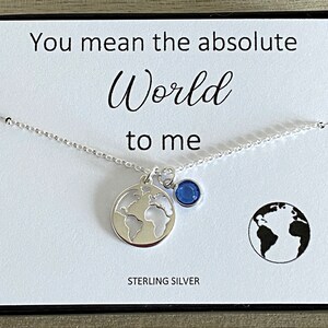 Sterlingzilveren wereldbolketting, You Mean The World To Me, wereldkaartketting, cadeau voor haar, moeder-dochter-zus-tante-vriendin, VK