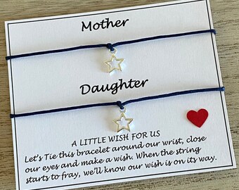 Mother & Daughter Silver Star Wish Bracelet, Special Bonding Adjustable Bracelets, Matching Mommy and Me Bracelet Gift, Gift for Mum, UK