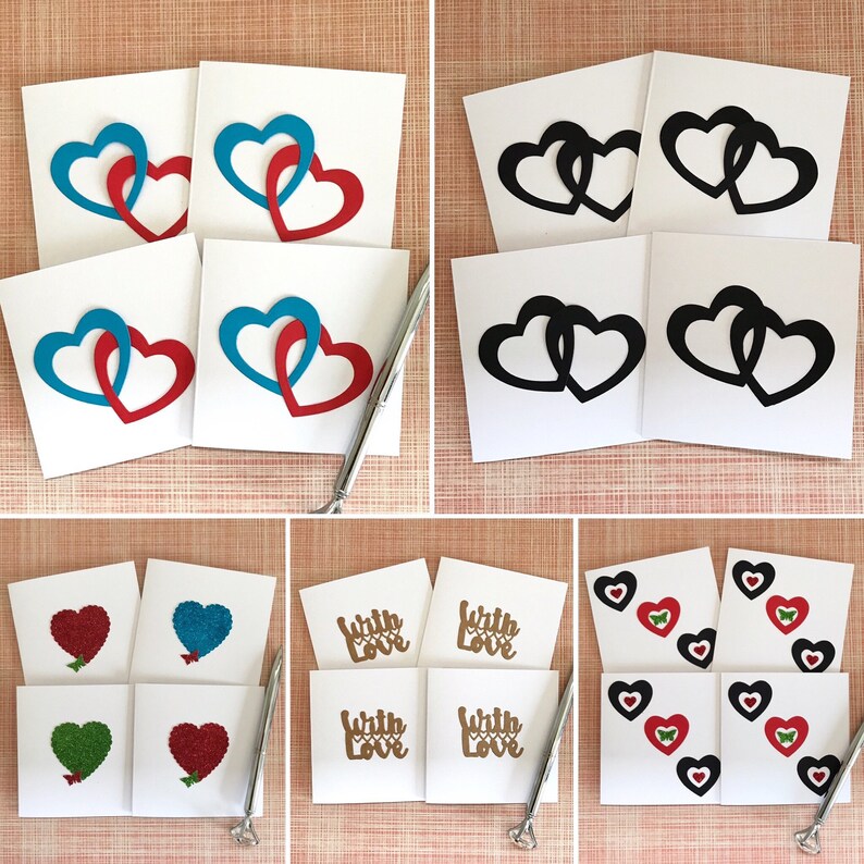 Memo Cards Thank You Cards Blank Note Cards Set of 4 Heart Note Cards 4 x 4 inches Heart Themed Cards Just To Say Cards Handmade UK
