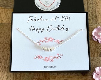 Collar de plata de ley del 50 cumpleaños, fabuloso a los 50, collar de cinco círculos, regalo de joyería para mujer, regalo de cumpleaños número 50 para ella, Reino Unido