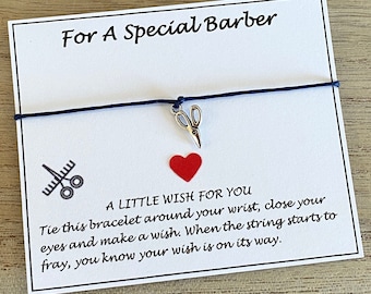 Special Barber Silver Scissors Wish Bracelet, Adjustable Cord Bracelet, Barber Scissors Gift, Birthday-Christmas, UK