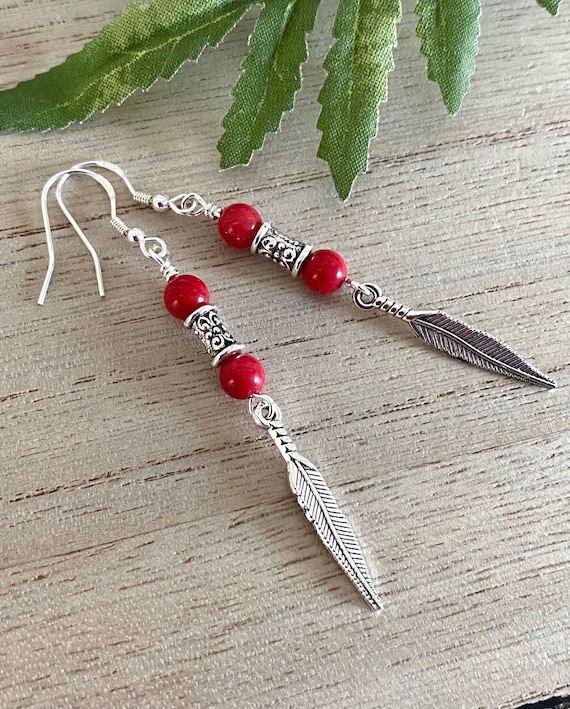 Boho Coral feathered earrings Boho Coral feathered earrings