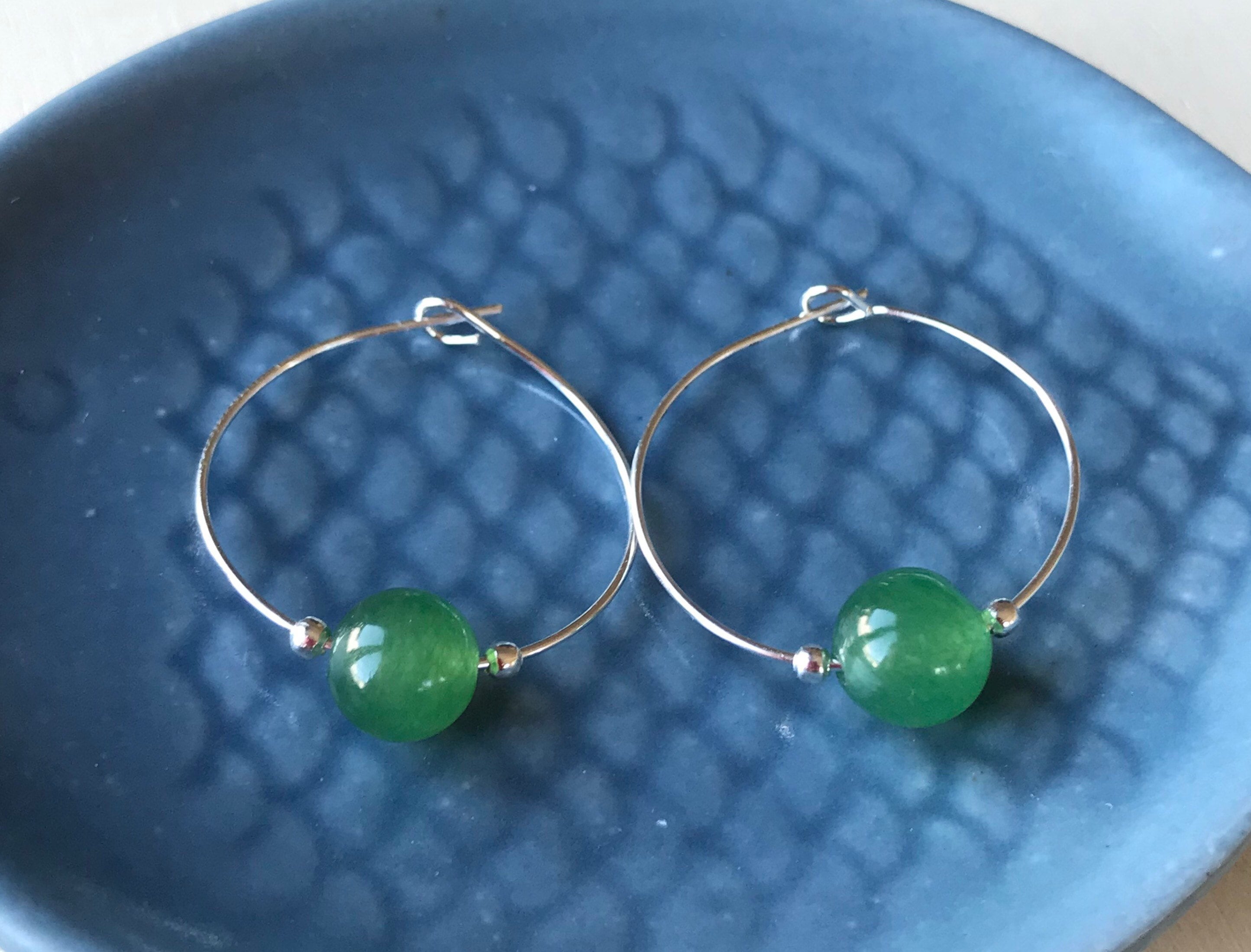 Gift for her Boho Bead hoops earrings Aventurine Hoop Earrings Gemstone hoop earrings Stainless steel Green stone