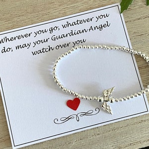 Que votre ange gardien veille sur vous - Bracelet aile d&#39;ange en perles d&#39;argent, bracelet extensible en plaqué argent, cadeau ange ami-mère-soeur Royaume-Uni