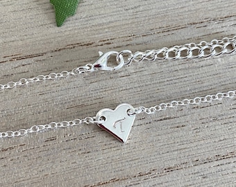 Stylish Initial Silver Heart Bracelet, personalised Dainty Silver Plated Stacking Bracelet, Birthday-Christmas-Anniversary Gift for Her, UK