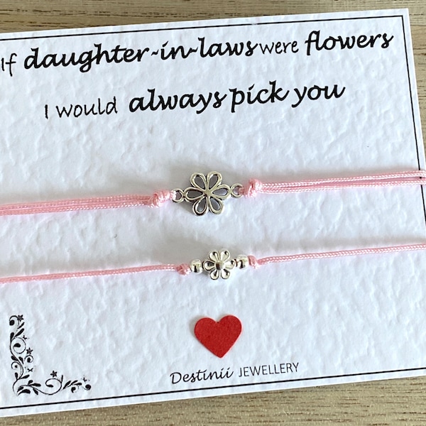 If Daughter-in-laws Were Flowers, I Would Always Pick You-Silver Flower Adjustable Pink Cord Bracelet, Daughter-in-law Gift, Keepsake Card