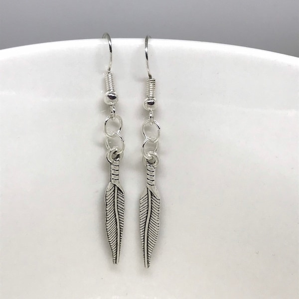 Silver Plated Feather Earrings, Feather Drop Earrings, Angels, Boho Earrings, Nature, Gift for Her, Uk shop