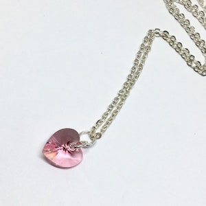 Pink Swarovski Heart Necklace, Crystal Heart Necklace, Silver necklace, Valentines gift, Gift for wife