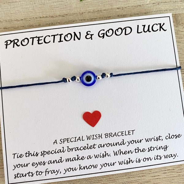 Evil Eye Adjustable Cord Bracelet, Macrame Sliding knot, Blue Eye Protection Gift for Her/Him – Birthday, Friendship, Family, Colleague, UK