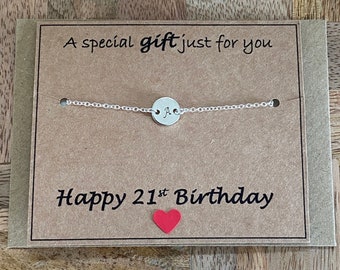 Bracelet plaqué argent à initiales 21e anniversaire, un cadeau spécial rien que pour vous Idée cadeau bracelet 21e, carte citation 21e, cadeau pour elle Royaume-Uni