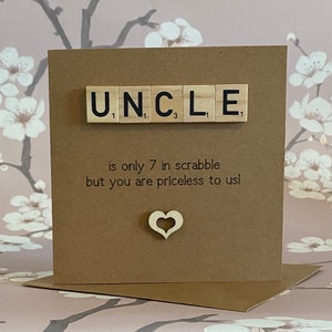 Onkel Geburtstagskarte, Du bist für uns unbezahlbar, Scrabble Tiles für Onkel, recycelte rustikale Kraftkarten, Handmade UK Shop