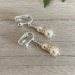 Elegant Cream Pearl Earrings, Pearl Earrings, Elegant Earrings, Bridal Earrings, Bridesmaids Earrings,Clip on  Dangle Earrings, Gift for Her