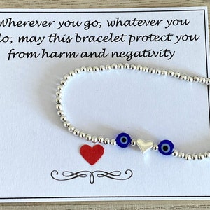 Evil Eye Silver Stretch Bracelet, Blue Eye Heart Bracelet, Protection from Negativity, Gift for Her-Birthday, Friendship, Family, Colleague
