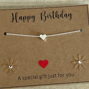 Pulsera de corazón de plata de feliz cumpleaños, un regalo especial solo para ti, tarjeta de cita, regalo de cumpleaños de pulsera de corazón delicado, pulsera de mujer tienda del Reino Unido