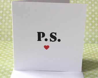 P.S. I Love You Card, Card for a Loved One, Anniversary-Romantic Card For Him - Her, Thank you Card, Friendship Card, Blank Inside, UK Shop