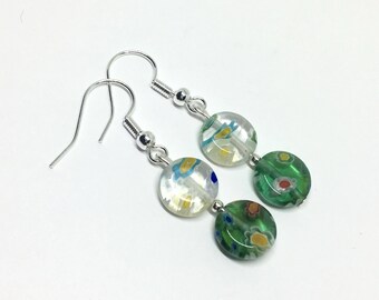 Millefiori Drop Earrings, Millefiori Earrings, Glass Jewellery, Glass Stud Earrings, Gift for Her, Gift for Mum, Minimal Earrings