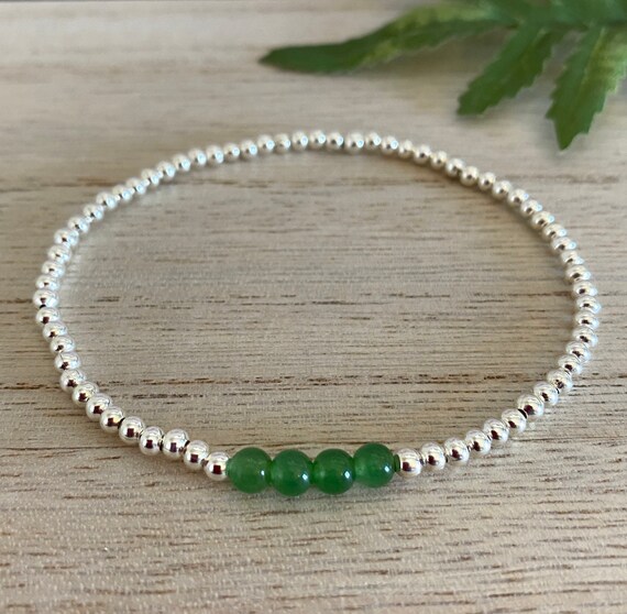 Genuine Aventurine and Silver Bead Stretch Bracelet Positivity friendship calming Healing Gemstone Layering Bracelet Gift for Her UK Etsy