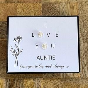 Tante Sterling Silber Blumen Ohrringe, ich liebe dich Tante Geschenk, beste Tante Geschenkidee, Zitat Schmuckkarte, Geburtstag Weihnachten Tante Geschenk UK