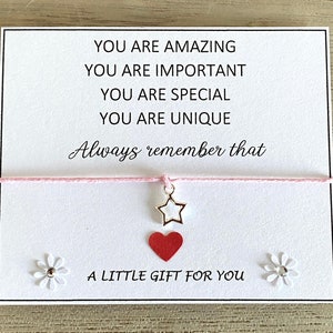 Biglietto "Sei incredibile, importante, speciale, unico", braccialetto dei desideri con stelle positive, gioiello motivazionale ed edificante per lei, regalo di amicizia, Regno Unito
