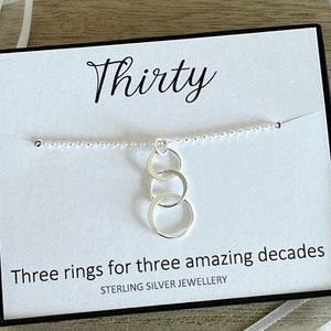 Collier 30e anniversaire en argent sterling, trois décennies incroyables, collier 3 cercles, cadeau bijou pour femme, cadeau 30e anniversaire, Royaume-Uni