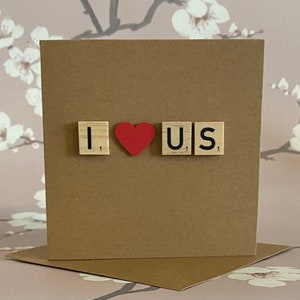 Carte de Scrabble Je nous aime, carte d'anniversaire, carte romantique, carte de travail d'équipe, carte de positivité, nous sommes plus forts ensemble, carte de Scrabble Kraft, Royaume-Uni