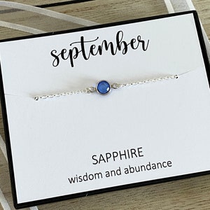 Dainty September Birthstone Bracelet, Sterling Silver and Swarovski Sapphire Birthstone Bracelet, Minimalist Gift for Her, Friendship, UK