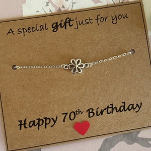 Pulsera de flores de plata de 70 cumpleaños, un regalo especial solo para ti, pulsera chapada en plata, regalo de 70 cumpleaños, mamá, tía, amiga, Reino Unido