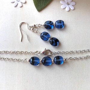 Blue Siver glass bead jewellery set, bracelet and earrings set, wedding, bridal jewellery, birthday gift, gift for her, gift for mum