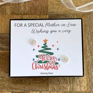 Pendientes de flores de plata de ley para suegra para Navidad, idea de regalo de suegra feliz Navidad, pendientes de flores de plata, caja de regalo