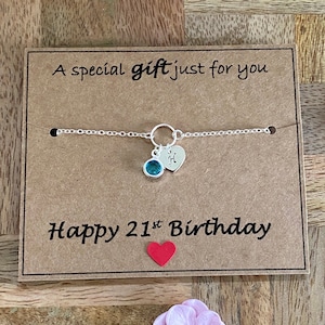 21st Birthday Initial Birthstone Silver Plated Bracelet, A Special Gift Just For You 21st Bracelet Gift, 21st Quote Card, Gift for Her UK