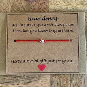 Bracelet réglable en argent sterling avec cordon rouge, grand-mères sont comme des étoiles, cadeau spécial Nan avec carte, cadeau de Noël d'anniversaire, Royaume-Uni