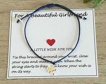 Für eine schöne Freundin Silber Puzzle Wunsch Armband, verstellbare Schnur Armband, Jubiläums-Geburtstagsgeschenk für sie, ich liebe dich Geschenk, UK