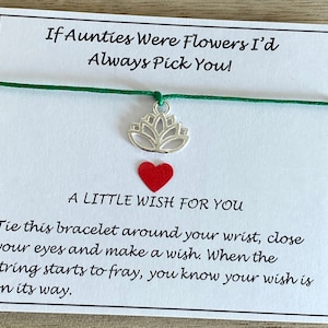 Wenn Tanten Blumen waren, würde ich immer Wählen Sie-Silber Lotus Blume Verstellbare Wunsch Armband, Tante Besondere Armband Geschenk, Andenken Karte, UK