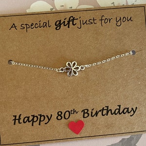 Pulsera de flores de plata del 80 cumpleaños, un regalo especial solo para ti, pulsera plateada, regalo de cumpleaños número 80, mamá, tía, amiga, Reino Unido