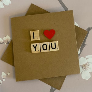 Tarjeta de Te Amo, Tarjeta de Amor Romántica, San Valentín, Galentines, Aniversario, Esposa-Esposo-Novia-Novio-Pareja, Tarjeta Kraft de Scrabble, Reino Unido