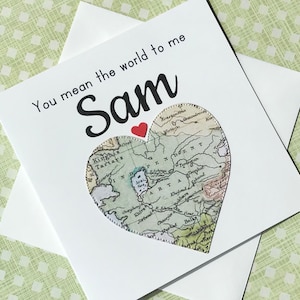 Personalisierte Sie meine die Welt zu mir Karte Herz Karte, Jahrestag-Geburtstag-Liebe-Karte für Freund, Freund, Freundin, Mann, Frau, UK
