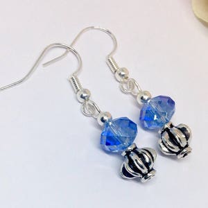 Blue Crystal Glass Earrings, Blue Crystal Silver Earrings, Contemporary Earrings, Birthday Earrings, Drop Earrings, Dangle Earrings
