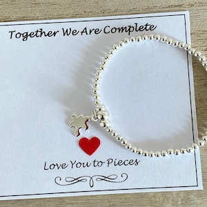 Together We Are Complete Silver Plated Puzzle Stretch Bracelet,  Love You To Pieces Gift, Partner-Wife-Girlfriend-Lover, Gift For Her UK
