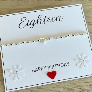 18. Geburtstag Herz Armband, Silber Perlen Stretch Armband, achtzehn alles Gute zum Geburtstag Armband Geschenk, Stapel Armband, 18. Geburtstag Karte, Uk