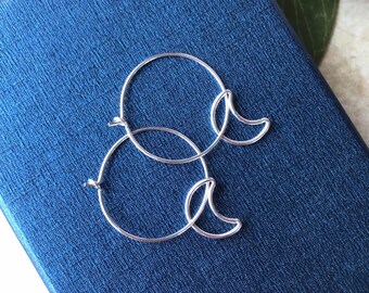 Mini Sterling Silver Moon Hoop Earrings, 925 Silver Boho Hoops, Celestial Jewelry, Minimalist Hoop Earrings, Gift for Her, UK Shop